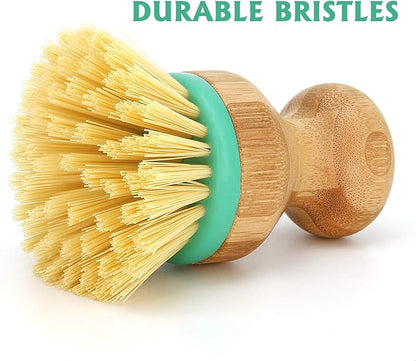 TOPULORS Set of 3 Bamboo Dish Scrub Brushes Wooden Handle Stiff Bristles Scrubbers for Cast Iron Pans Pots Vegetables Sink Cleaning - Durable Kitchen Dish Washing Brush (2 Mini and 1 Long Handle)…