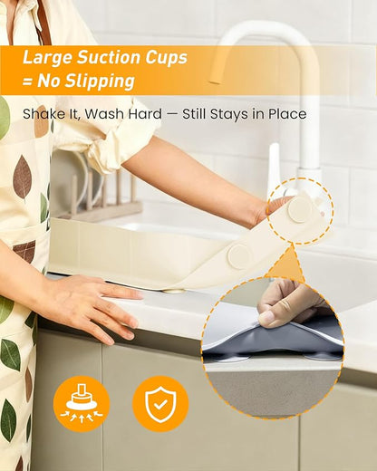 Kitchen Sink Splash Guard 23" 18" 30" Silicone Water Guard with Strong Suction Cups, Faucet & Countertop Protector, Bathroom & Sink Edge Splash Guard Strip, Dishwasher Safe-Cream 23"