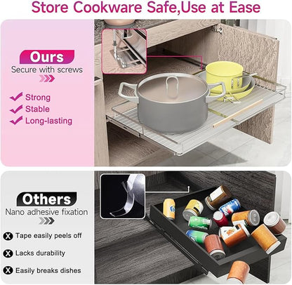 Pull Out Cabinet Organizer, Heavy Duty Steel Metal Roll Out Shelves for Kitchen Cabinets, Adjustable Cabinet Pull Out Shelves For Cabinets Capacity Heavy Duty Caddy, 23~39.8"W x 22.5"D. 2Pack
