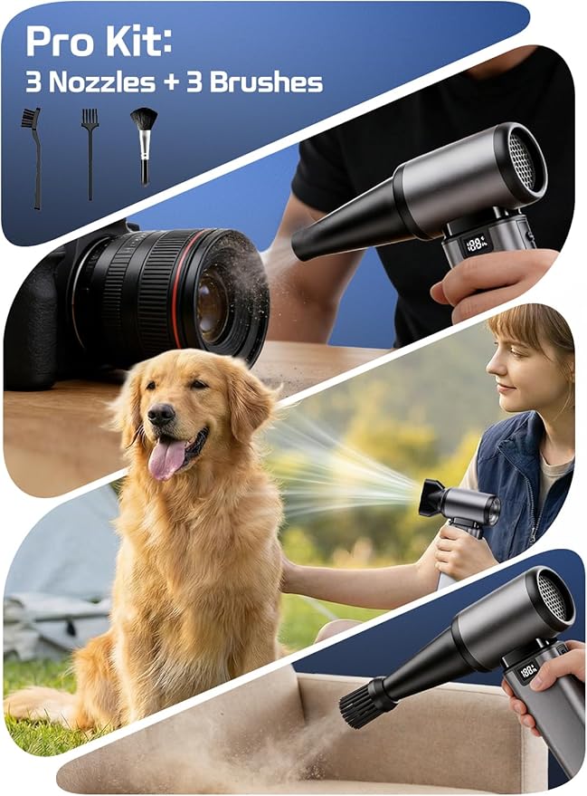 130000RPM Compressed Air Duster, Rechargeabler air Duster with Brushless Motor, 5-Gear Adjustable & 2.5H Fast Charge, Electric Cordless Air Blower for Computer, Car, Keyboard and Indoor Cleaning