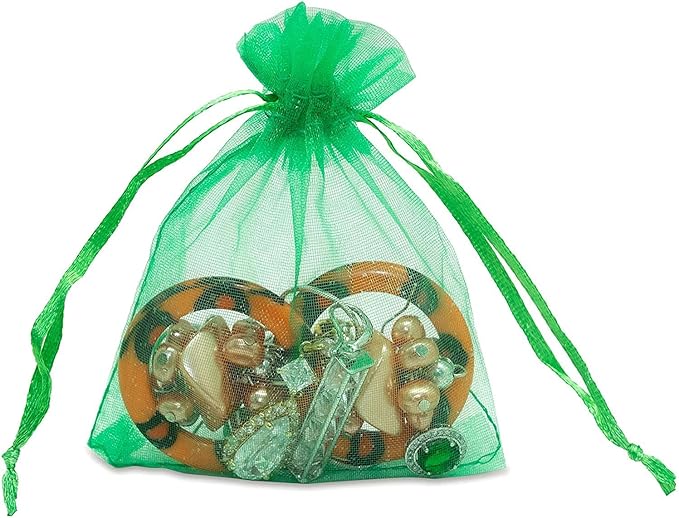 100 Pieces 5x7 inches Gift Wrap Bags Green, Organza Sheer Fabric,Drawstring Classy Present Bags for Baby Shower Favor,Candy,Christmas Favour,Sample Packing Decorative,Handmade Soap,Merchandise,Makeup