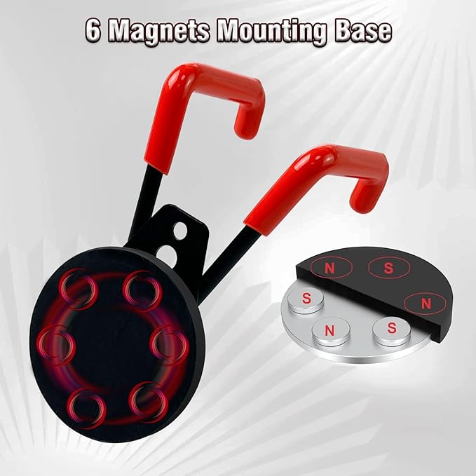 EDSRDUX Heavy Duty Magnetic Hooks – Strong Storage Utility Magnet Hook with Anti-Slip Rubber Coating for Power Tools, Garden Equipment, Pegboard, Garage & Workshop Use (Medium Hook - 2 Pack)