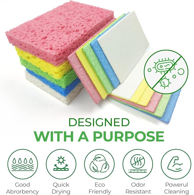 AIRNEX Compressed Cellulose Sponges - 16 Pack Natural Pop Up Dish Sponge for Kitchen - Compostable Plant-Based Cleaning Sponges Bulk – Non Scratch Natural Sponge for Dishes & Household Cleaning