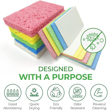 AIRNEX Compressed Cellulose Sponges - 32 Pack Natural Pop Up Dish Sponge for Kitchen - Compostable Plant-Based Cleaning Sponges Bulk – Non Scratch Natural Sponge for Dishes & Household Cleaning