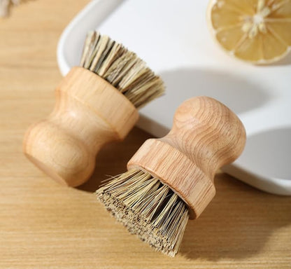 Dish Scrub Brush,Palm Pot Brush. Set of 3 Packs,Kitchen Mini Dish Brush,Palm Pot Brush,Bamboo with a Rubberwood Handle Cleaning Kit for Skillet,Washing Dishes,Vegetables,Pots, Pans.