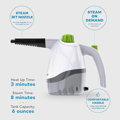 Steamfast SF-210 Handheld Steam Cleaner, 6 Accessories Included, 12-Foot Power Cord, Chemical-Free Steam, Heats Up in 3 Minutes, 6-Ounce Water Tank, Powerful Steam Removes Dirt, Grime, Grease and More