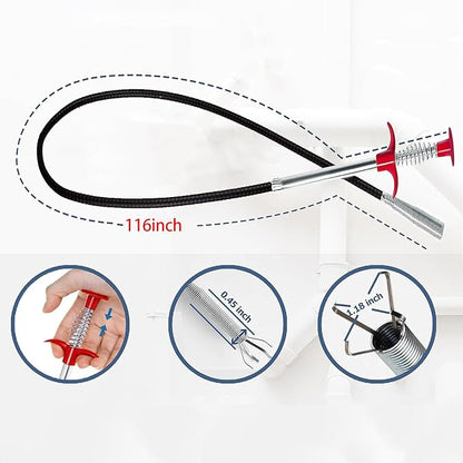 116" Drain Snake, 4-Claw Flexible Grabber Claw for Sink/Shower/Bathtub, Narrow Space Drain Hair Removal Tool