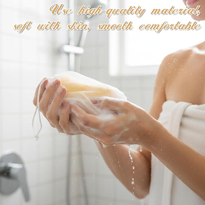 40 PCS Mesh Soap Bags, Exfoliating Soap Pouch with Drawstring, Bubble Mesh Net Bags Soaps Bag for Shower and Face Cleansing, White