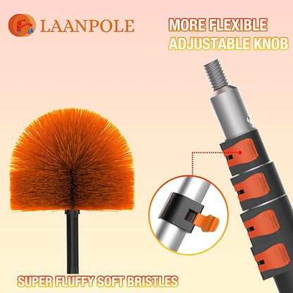 LAANPOLE 12FT Cobweb Duster with Extension Pole, Spider Web Brush for Cleaning Extendable, Professional Ceiling and Corner Dusters for Outdoor Indoor Use