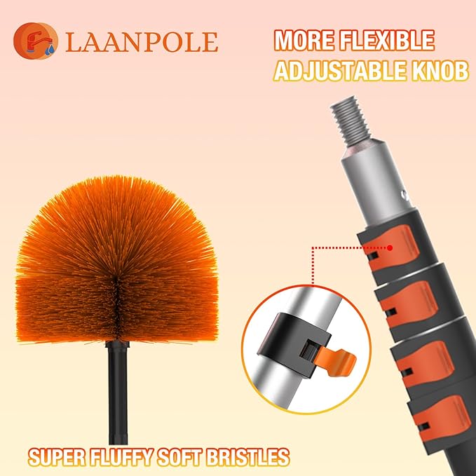 LAANPOLE 30FT Cobweb Duster with Extension Pole, Spider Web Brush for Cleaning Extendable, Professional Ceiling and Corner Dusters for Outdoor Indoor Use