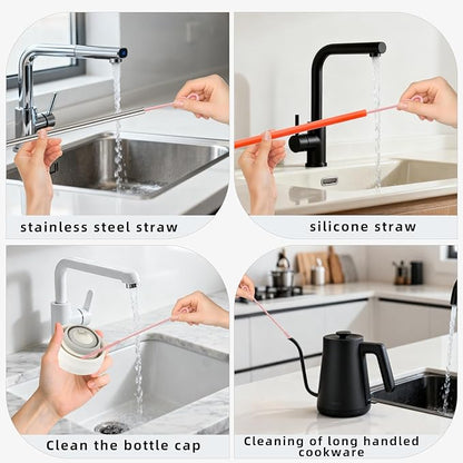 Silicone Straw Cleaner Brush, 4Pcs Reusable Straw Brush Set with Extra-Long Design for Cleaning Thin Metal Straws and Wider Milkshake Straws （6mm+9mm Pink)