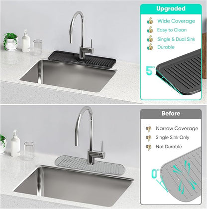 17.7inch Faucet Mat for Kitchen Sink [5°Slope Fast Self-draining] Kitchen Sink Splash Guard Silicone Kitchen Sink Faucet Mat Splash Guard for Kitchen Sink Area Tidy Splash Faucet Guard Draining Mat