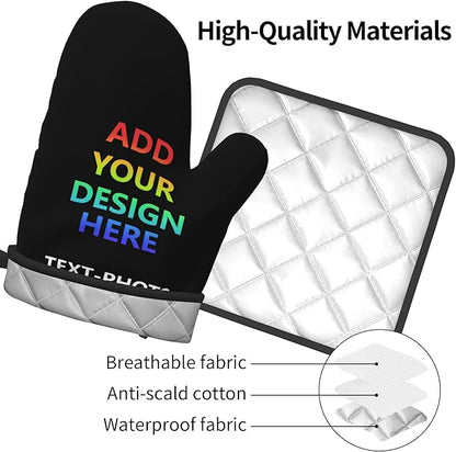 Custom Oven Mitts and Pot Holders Sets Personalized Customized Logo Text Image Kitchen Mitts Hot Pads for Cooking BBQ Baking Grilling