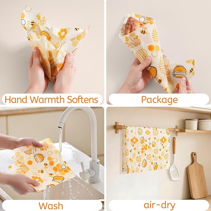 Beeswax Wraps for Food – Reusable Beeswax Bread Bag & Sandwich Wrap, Organic & Eco-Friendly & Sustainable Bees Paper, Perfect Alternative to Aluminum Foil Sourdough Storage & Plastic Wrap（Bee jar）