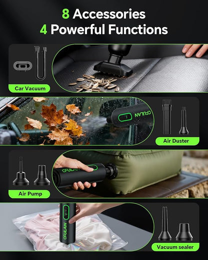 Car Vacuum Portable Cordless, 21000Pa 4-in-1 Handheld Mini Vacuum Cleaner with 8 Attachments, 3 Suction Modes, One-Touch Empty, Type-C Charge, Hand Vacuum for Car, Home, Keyboard, Small Job