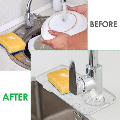 Dimeho Sink Faucet Splash Guard Mat Silicone Soap Dish Pad Small Faucet Handle Drip Catch Sponge Holder Sink Protector Trays for Bathroom Kitchen Countertop Gadgets Accessories 8.3 x 5.7 Inch