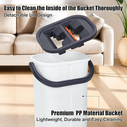 Easy Wring Washable Mop Bucket Set, Household, Durable Sturdy Aluminum Flat Mop Head with 8 Reusable MicrofibeDual Chamber Design, Dry and Wet Use Suitable for All Floors 16 Inch
