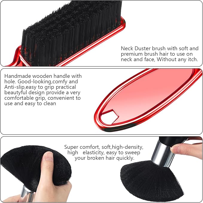 Patelai 3 Pieces Neck Duster Brush Barber Hair Blade Clipper Soft Nylon Trimmer Shaver Razor Cleaning with Storage Bag for Hair Styling(Red)