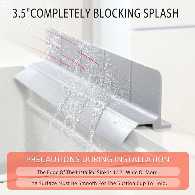 18" Upgraded Silicone Sink Splash Guard Released in 2026,Self-Draining Water Splash Guard for Kitchen Sink,Bathroom and Kitchen Island,with 3.5" High Splash Guard & 6 Strong Suction Cup(Grey)