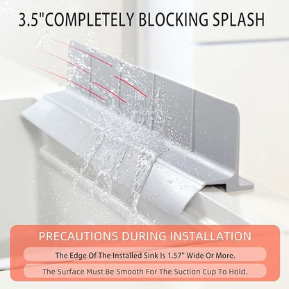 18" Upgraded Silicone Sink Splash Guard Released in 2026,Self-Draining Water Splash Guard for Kitchen Sink,Bathroom and Kitchen Island,with 3.5" High Splash Guard & 6 Strong Suction Cup(Grey)