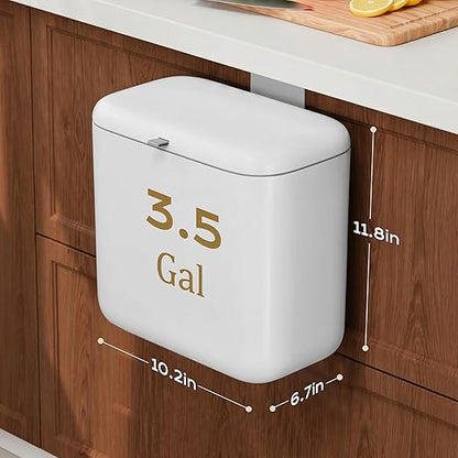 Hanging Trash Can with Lid, Kitchen Compost Bin, Waterproof Odor-Blocking Countertop Trash Can for Cabinet Door, Under Sink, Bathroom, RV and Office