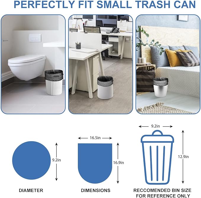 1.6 Gallon Biodegradable Trash Bags - Strong Small Bathroom Garbage Bag Clear Black Tiny Waste Basket Liners Leakproof & Odorless for Small Office/Bedroom Bins Inwaysin