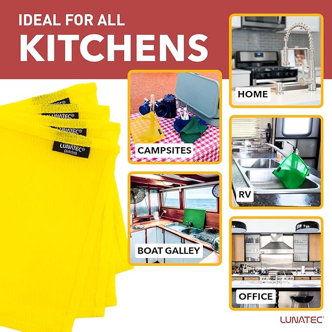 LUNATEC® Odor-Free Kitchen Dishcloths. A Scrubber and scouring pad for All Surfaces. Safe for Non-Stick. (4-Pack)