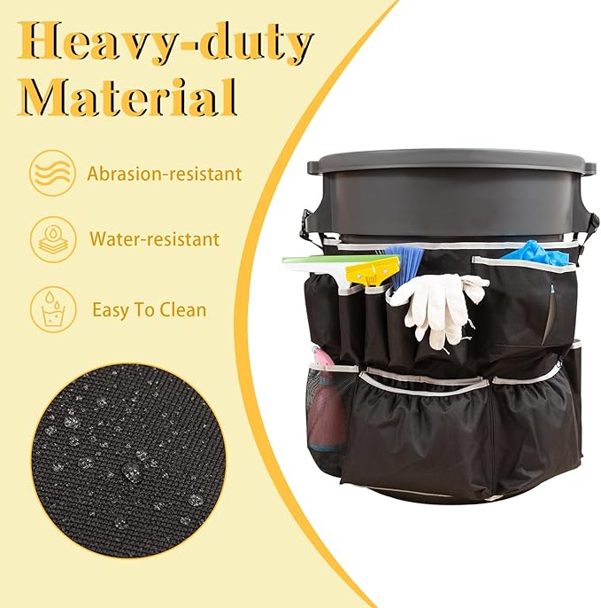 Trash Can Caddy Bag,Cleaning Caddy Bag for 32-55 Garbage Bags Holder,Round Trash Bags Holder,Cleaning Tool Organizer for 13 Pockets,Cleaning for Cleaning Supplies