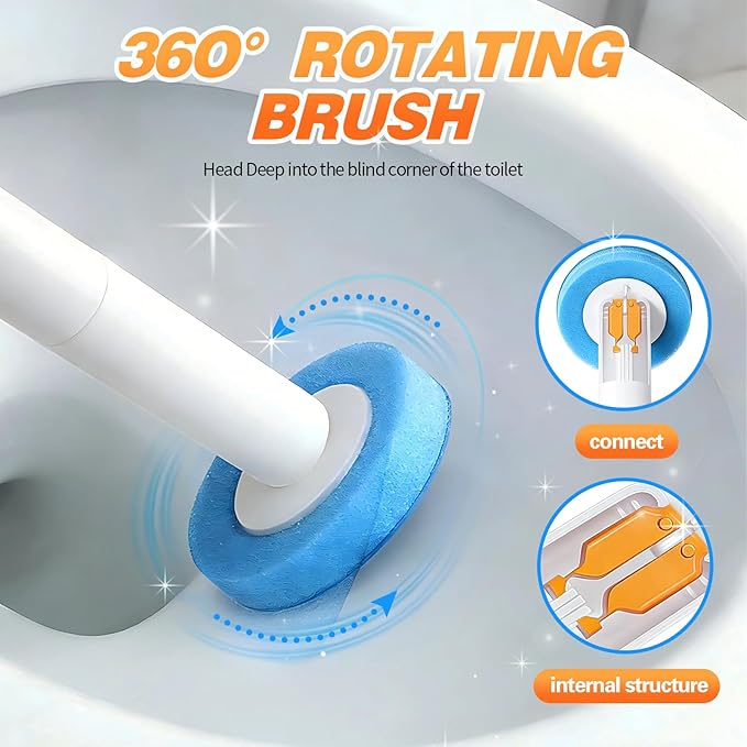 SOPAMI 32pcs Disposable Toilet Brush Sponge Head Refills, 5-Layer Pre-Loaded Rich Foam Sponge Replacement. Scrub Heads for Disposal Toilet Brush Wand. (32pcs Refill Heads)