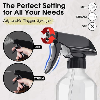 2 Packs Plastic Spray Bottles 360°Water Spray Bottle for Cleaning - 10 oz/300 ml Upside Down Spray Bottle Small Squirt Bottle with Adjustable Nozzle for Hair, Cooking, Plant, Pet (Clear + Brown)