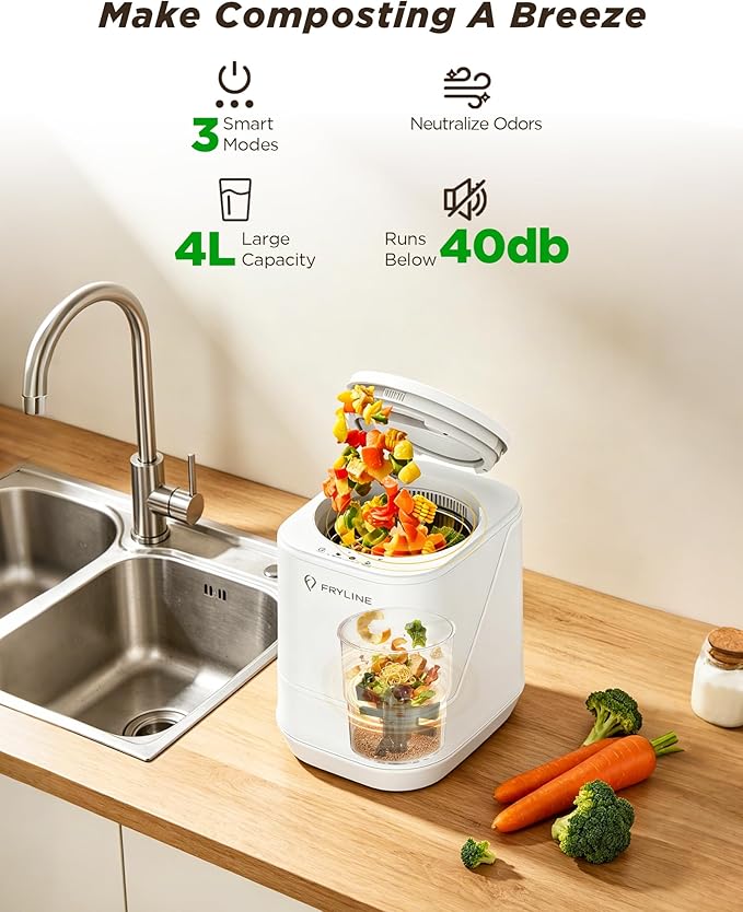 4L Electric Composter for Kitchen, Smart Countertop Compost Bin, Odorless | Low Noise | Auto-Cleaning | Turn Food Waste into Fertilizer Composter Home Indoor Fertilizer Machine