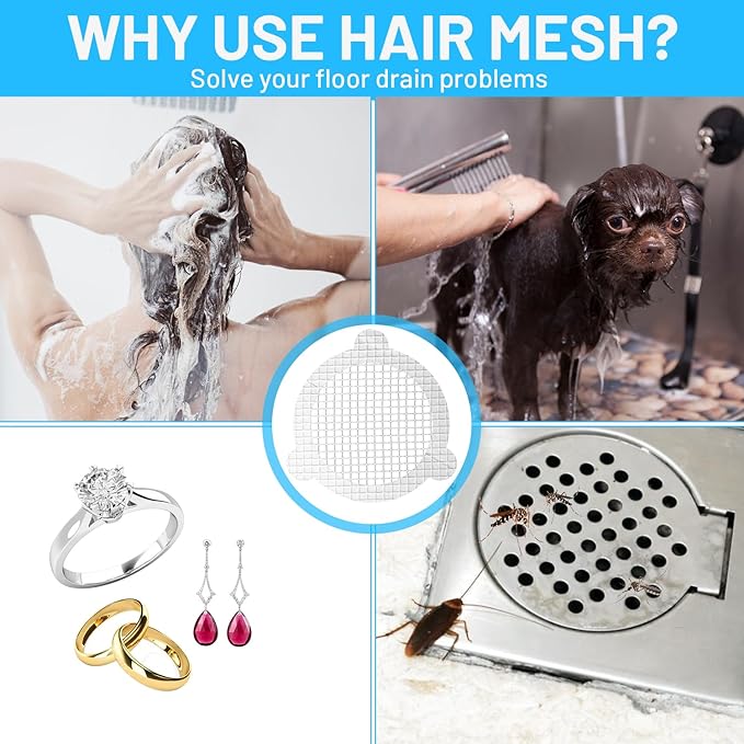 50 PCS Disposable Shower Drain Hair Catcher 3.54 Inches Round Drain Hair Catcher Stickers for Bath & Kitchen - Hair Catcher Shower Drain Cover for Human & Pet Hair - Mesh for Bathtub & Laundry