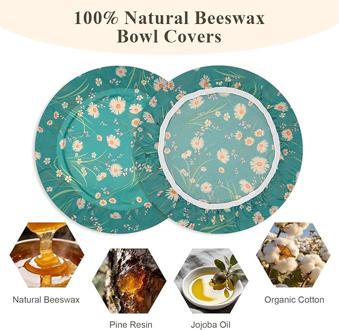 3 Pack Beeswax Bowl Covers Reusable (12 Inch Large),Bowl Covers for Bread Proofing,Elastic,Natural Beeswax Organic Cotton,For Sourdough Proofing,Large Containers&Food Storage