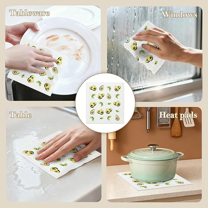 Mixed Fruit Swedish Kitchen Dishcloths Dish Towels 6 Pack, Fruit Dish Towels for Kitchen, Swedish Dishcloth with Lemon, Paper Towels Reusable, Dish Cloth Towel Cleaning Wipe for Home Party