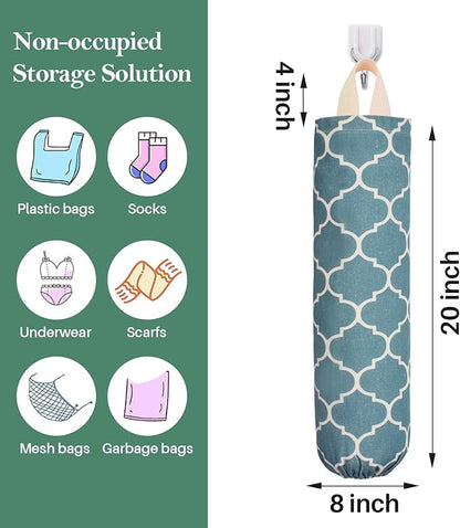 Plastic Bag Holder, Washable Grocery Bag Holder for Plastic Bags, Durable Plastic Bag Storage Dispenser with Hanging Loop, Wall Mount Trash Bag Dispenser for Home Kitchen Cabinet (Dark Green)