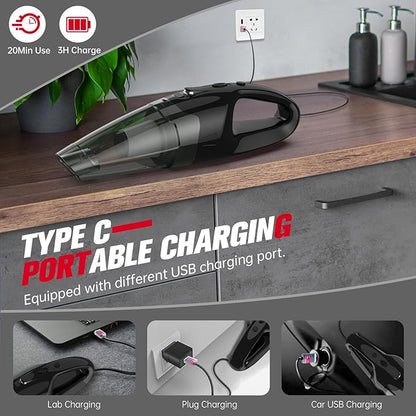 BSRCO Handheld Vacuum Cordless Rechargeable, 3-in-1 Car Vacuum Portable with LED Light & USB Charge, 1.65Lbs Lightweight Hand Vacuum Cleaner for Pet Hair, Home, Car Interior