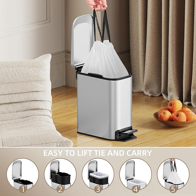 KSSKSS 4 Gallon Mini Drawstring Trash Bags, Small Garbage Bags by KSSKSS, Code a fit 15-22 Liter, 4-6 Gal, White Trash Bin Liners for Home Office Kitchen Bathroom Bedroom, 120 Counts