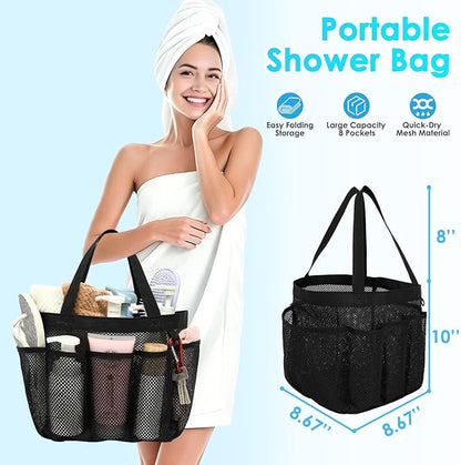 Fammart Mesh Shower Caddy Portable for College Dorm Room Essentials, 8-Pocket Large Shower Basket Tote Bag with 2 Handles for Toiletry, Bathroom, Beach, Camp, Gym
