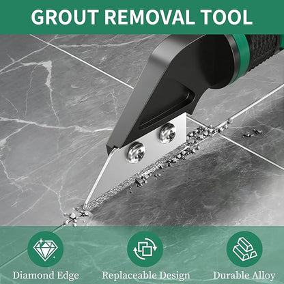 6 in 1 Caulk Remover Tool with Dual-End Multi-Function Handle – Includes Grout Removal Tool for Bathroom, Kitchen, Tile, Shower, Sink & Window Sealing and Cleaning