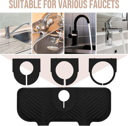 Teenyyou 2 Pcs Silicone Faucet Splash Guard 10.6 ” x 4.3” Kitchen Sink Splash Guard Faucet Mat for Kitchen Mat Catcher Black and Grey Sink Accessories for Bathroom