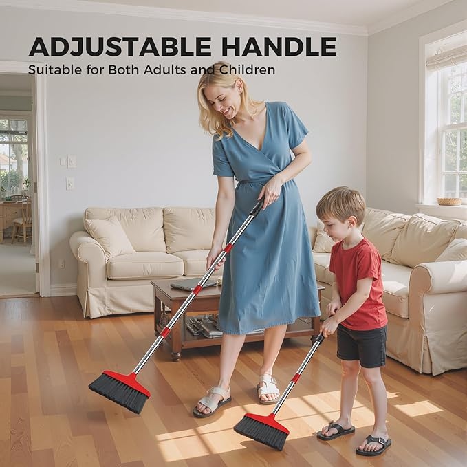 Handy Broom 2Pack, Indoor/Outdoor Brooms, Duty Kitchen Broom, for Home Garage Kitchen Office Courtyard Lobby Patio Lawn Concrete (2, Red)
