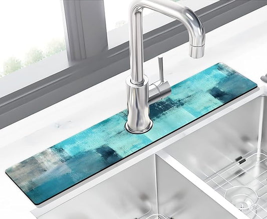 Kitchen Sink Splash Guard Faucet Mat Super Absorbent Fast Drying Mat Sink Gadgets Splash Guard Behind Faucet Drip Catcher for Kitchen (Blue, 23.5x5.5in)