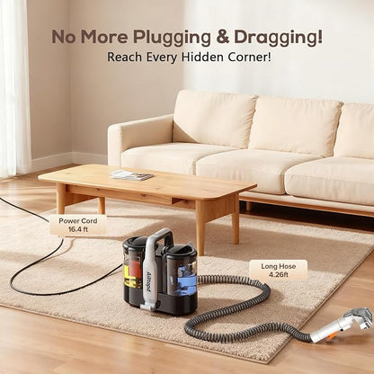 Portable Carpet & Upholstery Spot Cleaner Machine,15Kpa Deep Cleaning for Rug, Pet, Couch,Stairs & Car, Handheld Furniture Cleaner Machine with 2 Size BrushHead & Self-Cleaning System