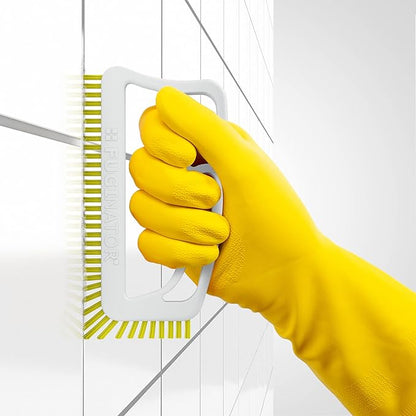 Fuginator Scrub Brush for Tile and Grout: Stiff Nylon Bristle Scrubbing Brush - Bathtub and Shower Scrubber for Floor Joints and Tile Seams - Cleaning Brush (White/Yellow)