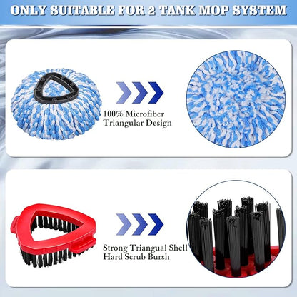6 Pack Mop Replacement Heads Compatible with Ocedar RinseClean 2-Tank System - Includes 2 Mop Scrub Brush Head, Microfiber Mop Refills, Easy Cleaning Mop Head Replacement