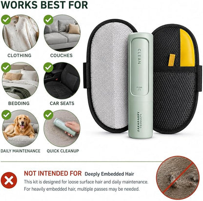 Jaxabby Products Reusable Pet Hair Cleanup Kit – 3-Piece Fabric Hair Remover Set for Clothes, Furniture & Car Interiors – Washable Reusable Lint Roller Alternative (Pastel Green)