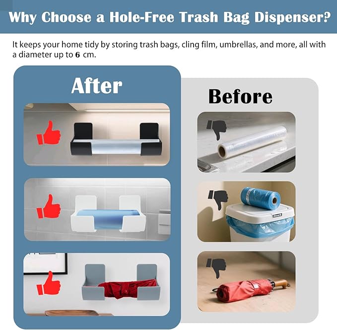 Zoyiancy 6Pcs Trash Bag Holder Dispenser, Adjustable Plastic Bag Roll Organizer, Wall Mount Garbage Bags Holder Dispenser for Home Kitchen Cabinet Storage Organization