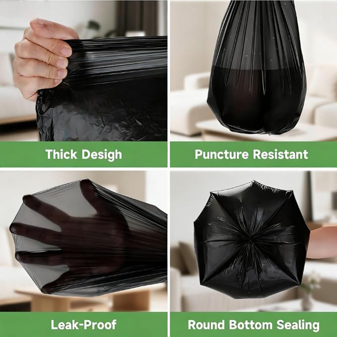 Compostable 4 Gallon Trash Bags - 100 Count Unscented Clear Black Small Kitchen Garbage Bag Strong Thick, Leakage-Free Perfect for Bathroom, Bedroom, and Office Waste Baskets