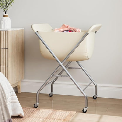 ELYKEN Collapsible Laundry Cart with Wheels, 33”H Rolling Laundry Hamper with Removable Liner Bag, Sturdy Metal Frame Folding Clothes Basket for Small Narrow Space, Bedroom, Dorm, Apartment