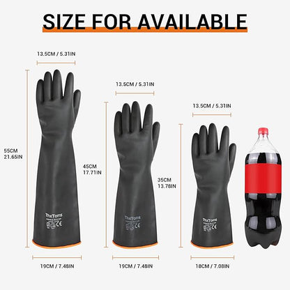 ThxToms Heavy Duty Chemical Resistant Latex Gloves, Waterproof Rubber Gloves, Puncture Resistant, Acid Oil & Alkali Resistant for Industrial Cleaning, Gardening, 18", 1 Pair